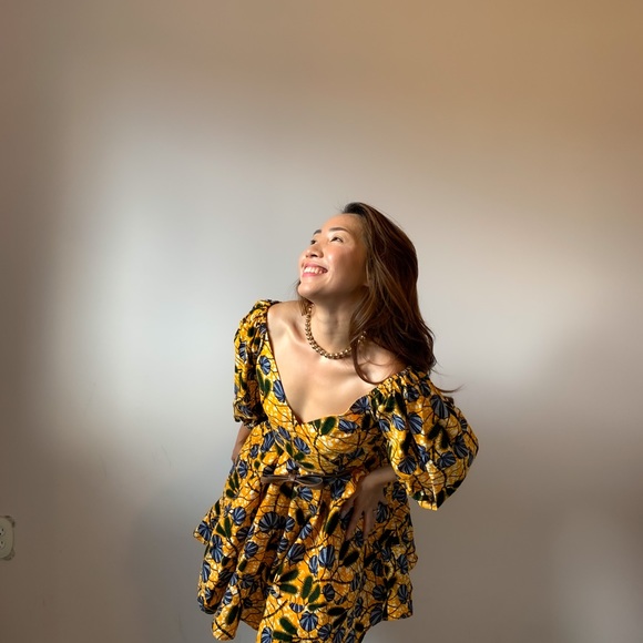 ORANGE MINI FLORAL DRESS PRINTS PATTERN POCKETS SIDE small - Picture 8 of 8